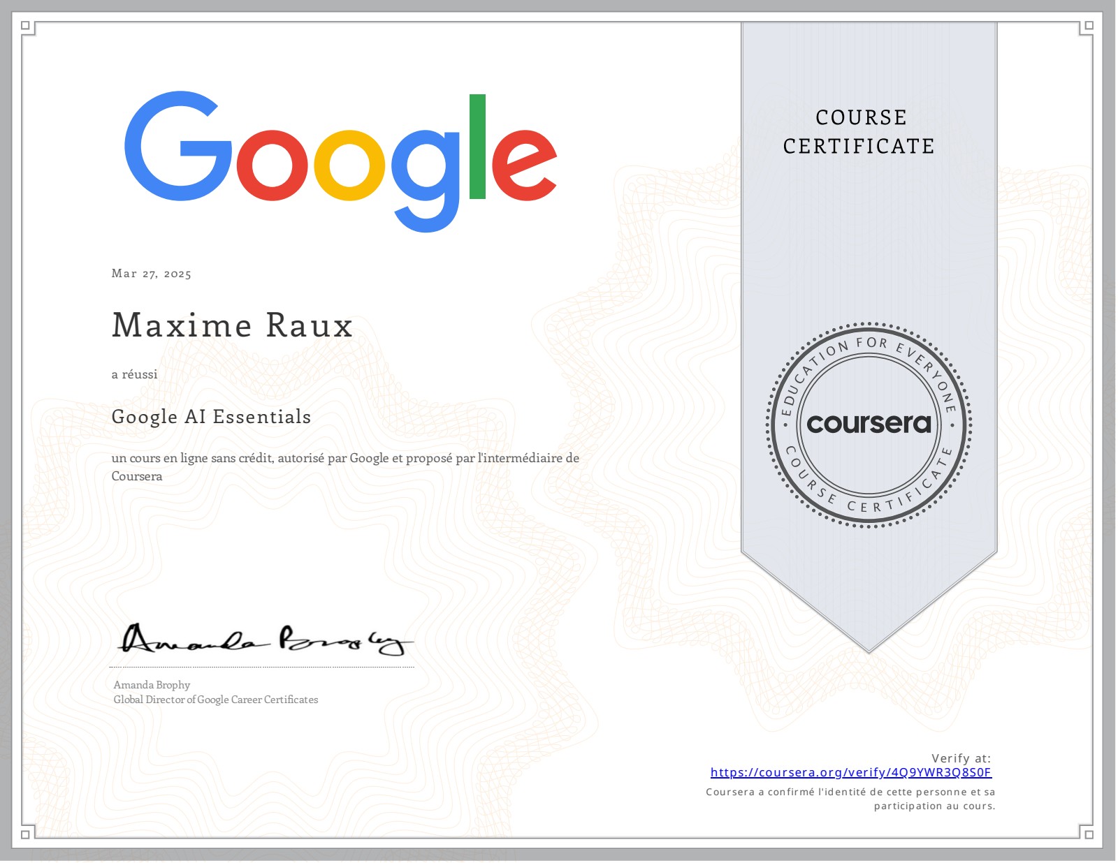 Diplôme Google AI Essentials - Certification officielle TEMPO Agency